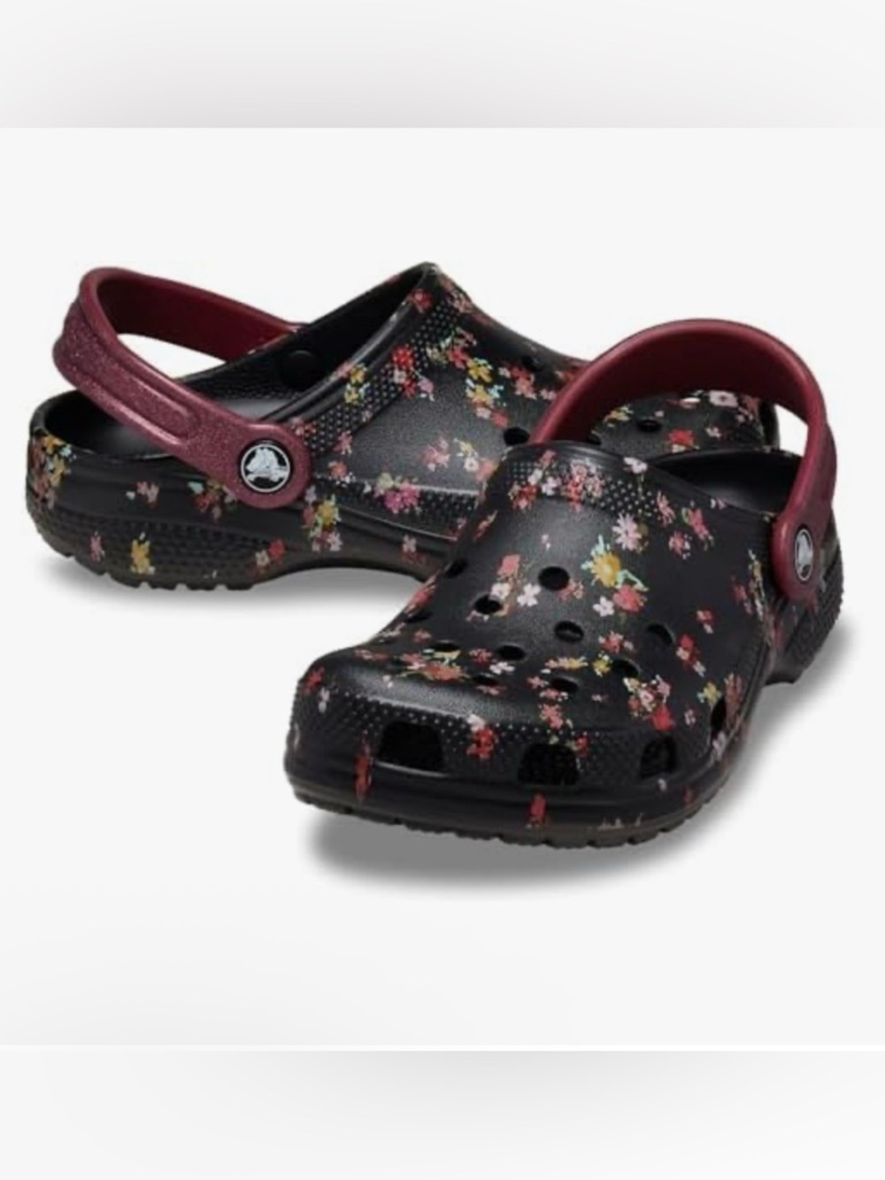 Crocs Classic Ditsy Floral Clog K Black Pink Yellow Kids Shoes 210354-0C4